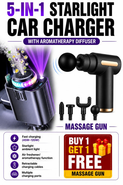 Mini Massage Gun & 5-in-1 Starlight Car Charger(Pack of 02)